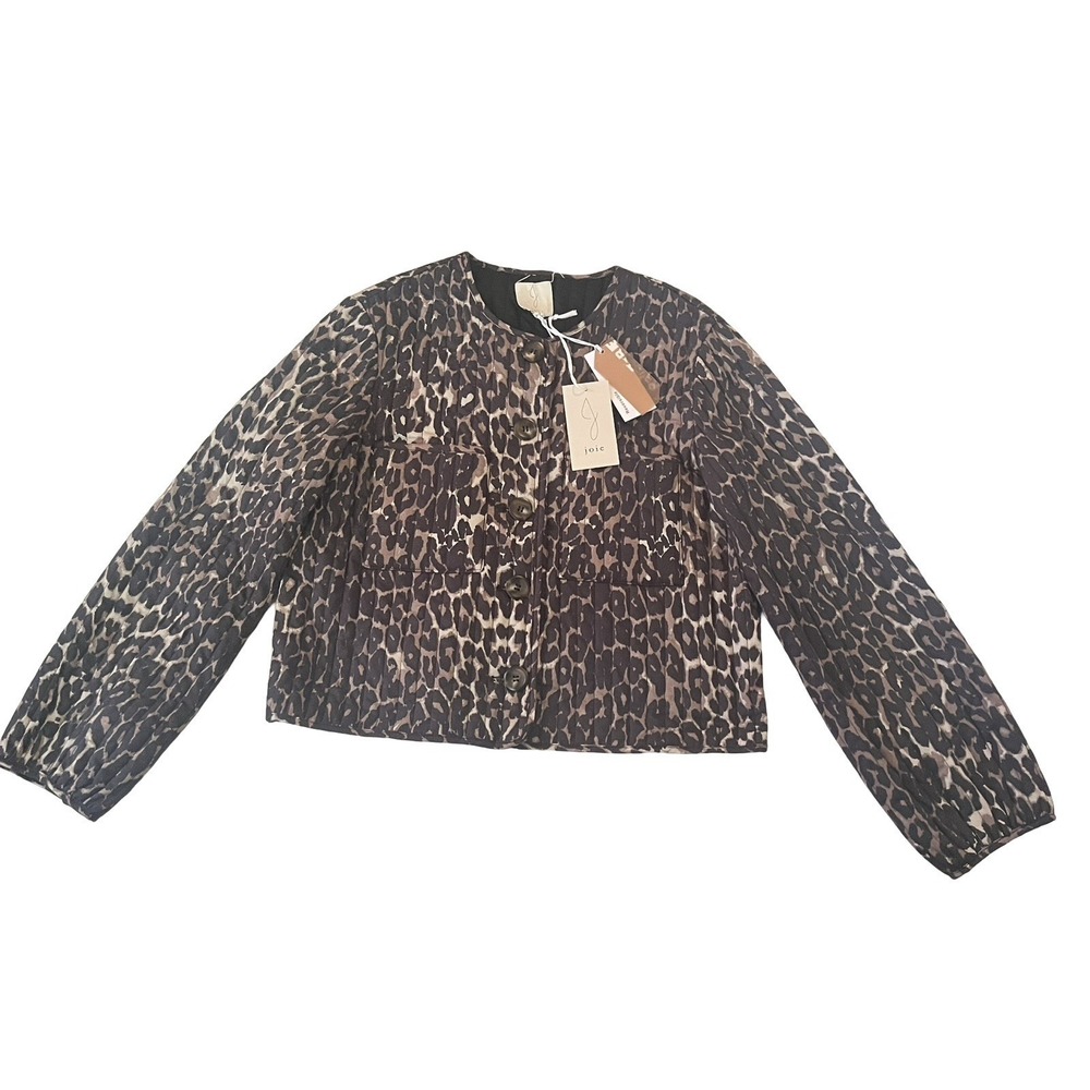 NWT Joie Women's Size M Jacket Reversible Black Cheetah Quilted Pockets